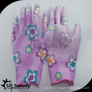 SRSAFETY 13G colorful printed PU garden gloves/garden working gloves